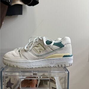 New Balance 550 Cream and Teal Sneakers